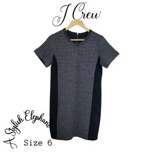 J Crew Wool Black And Gray Houndstooth Career Dress Size 6 Exposed Zipper
